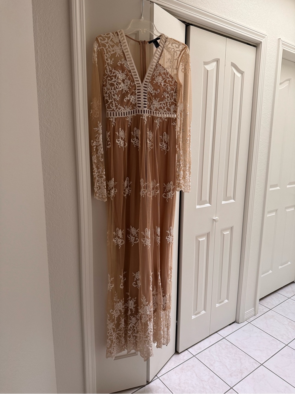 Forever 21 Nude Maxi Dress with White Embroidery